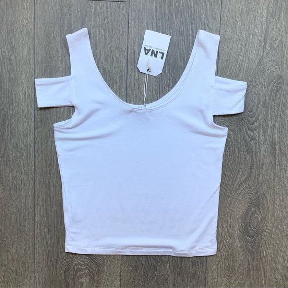 Revolve LNA Teresitas Crop Top Cut Out Cold Shoulder Boat neck White Small - Picture 11 of 13